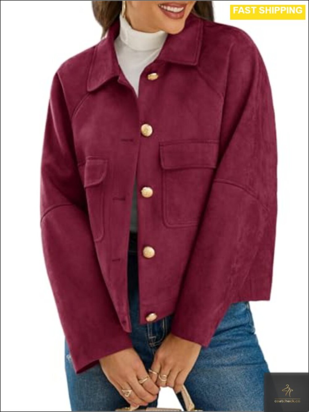 Faux Suede Cropped Button Down Shacket Oversized Casual Jacket